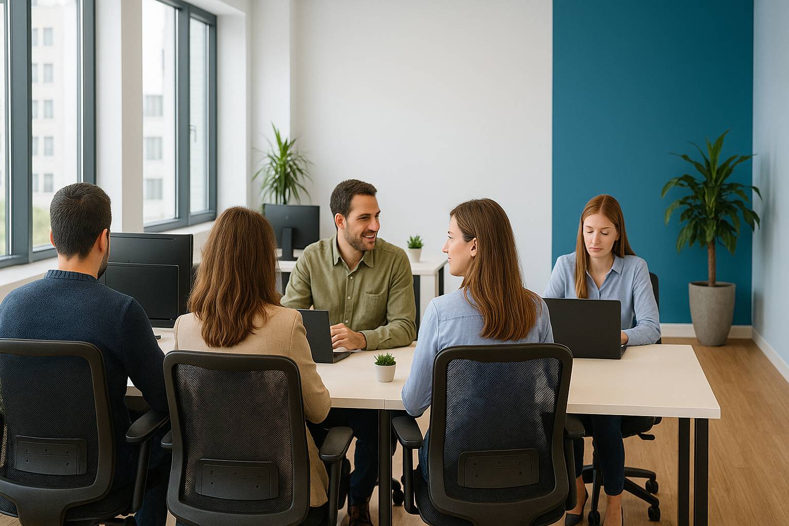Técnico explicando a una familia